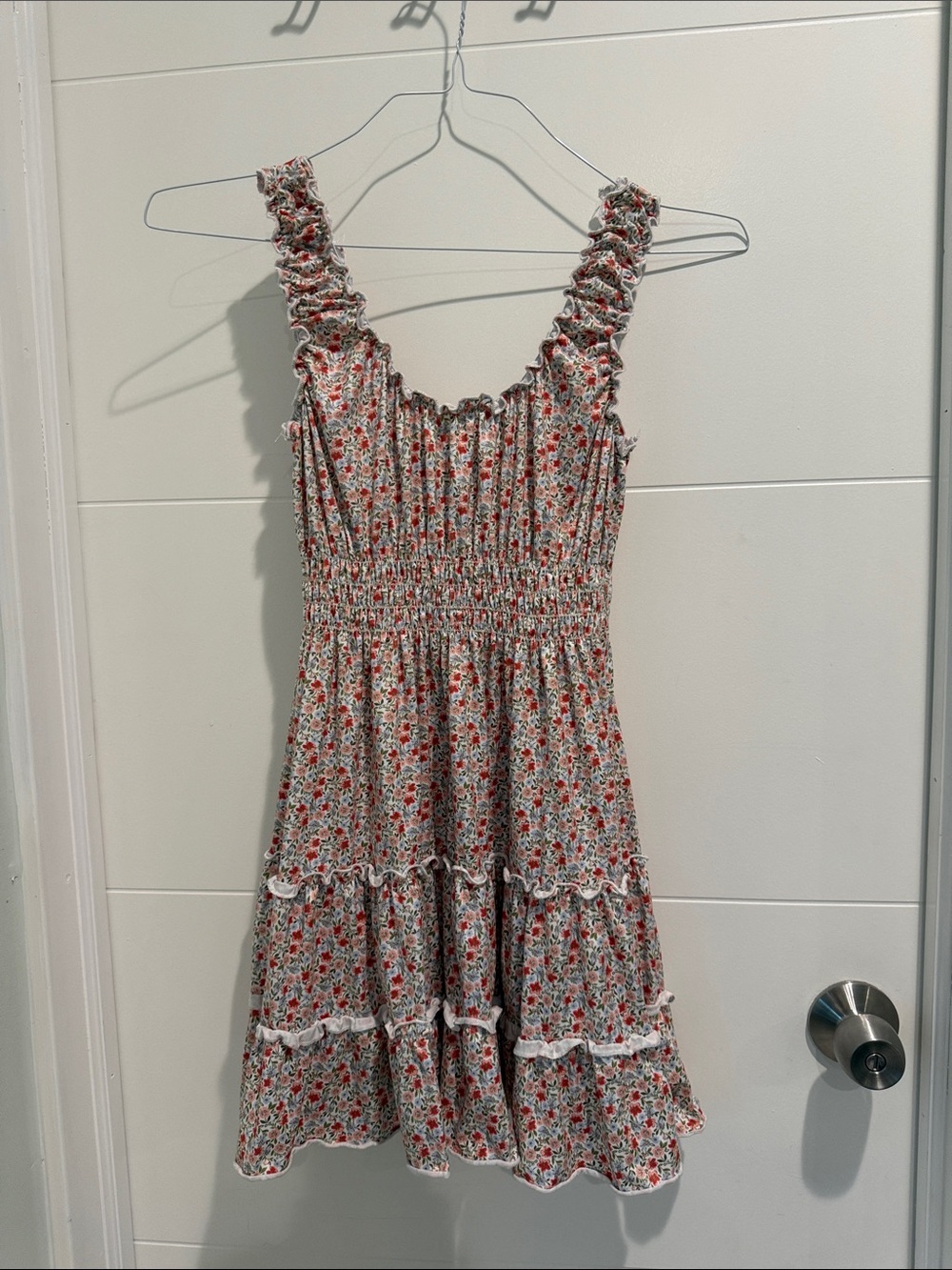 Altar'd State White Mini Dress with Red Floral Print